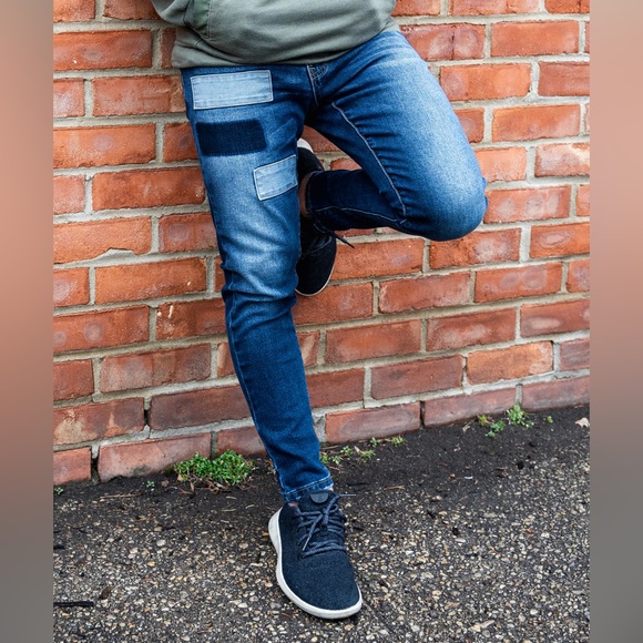 Stylish men’s skinny fit jean. Blue 3 patch. 61 different sizes! - Picture 2 of 6